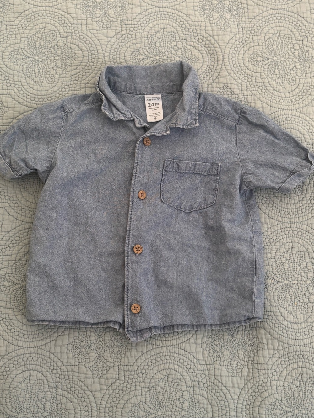 Carter's Light Blue Denim-Style Short Sleeve Button-Down Shirt